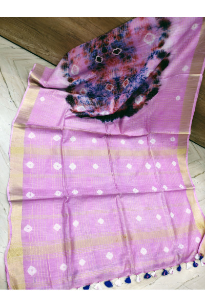 All Over Shibhori Printed Cotton Slab Saree With Contrast Color Border And Pallu (KR1035)